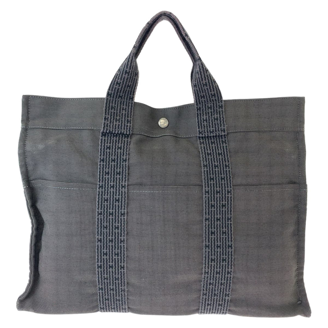 HERMES Tote Bag canvas Gray Navy SilverMetal Tote Bag Business bag Her LineMM Women Used Authentic