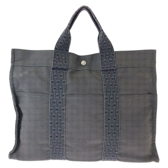 HERMES Tote Bag canvas Gray Navy SilverMetal Tote Bag Business bag Her LineMM Women Used Authentic