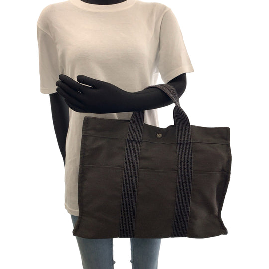 HERMES Tote Bag canvas Gray Navy SilverMetal Tote Bag Business bag Her LineMM Women Used Authentic