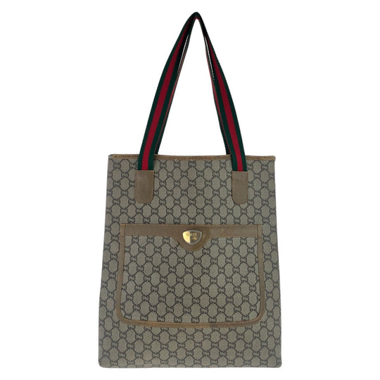 GUCCI Tote Bag GG Supreme canvas, leather Beige Gold Metal Tote Bag Shoulder Bag GG Plus Sherry Line GG Supreme Old Gucci Women Used Authentic