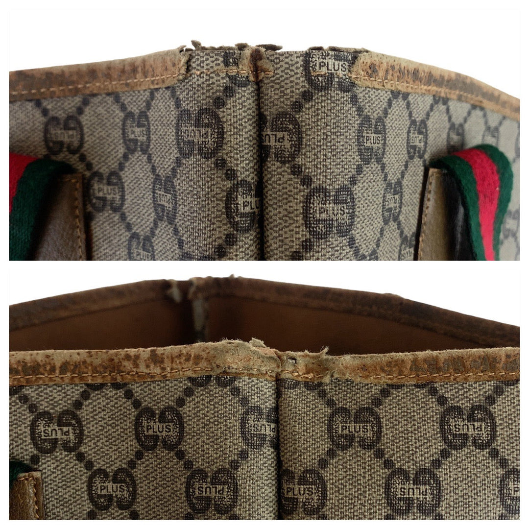 GUCCI Tote Bag GG Supreme canvas, leather Beige Gold Metal Tote Bag Shoulder Bag GG Plus Sherry Line GG Supreme Old Gucci Women Used Authentic