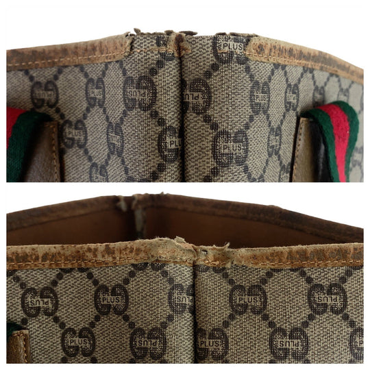 GUCCI Tote Bag GG Supreme canvas, leather Beige Gold Metal Tote Bag Shoulder Bag GG Plus Sherry Line GG Supreme Old Gucci Women Used Authentic