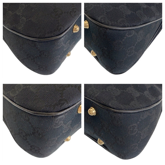 GUCCI Shoulder Bag 137379 GG canvas, leather Black GoldMetal Shoulder Bag handbag Bamboo GG pattern Women Used Authentic