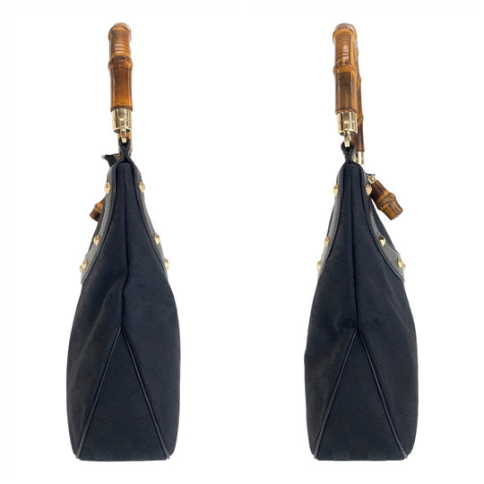 GUCCI Shoulder Bag 137379 GG canvas, leather Black GoldMetal Shoulder Bag handbag Bamboo GG pattern Women Used Authentic