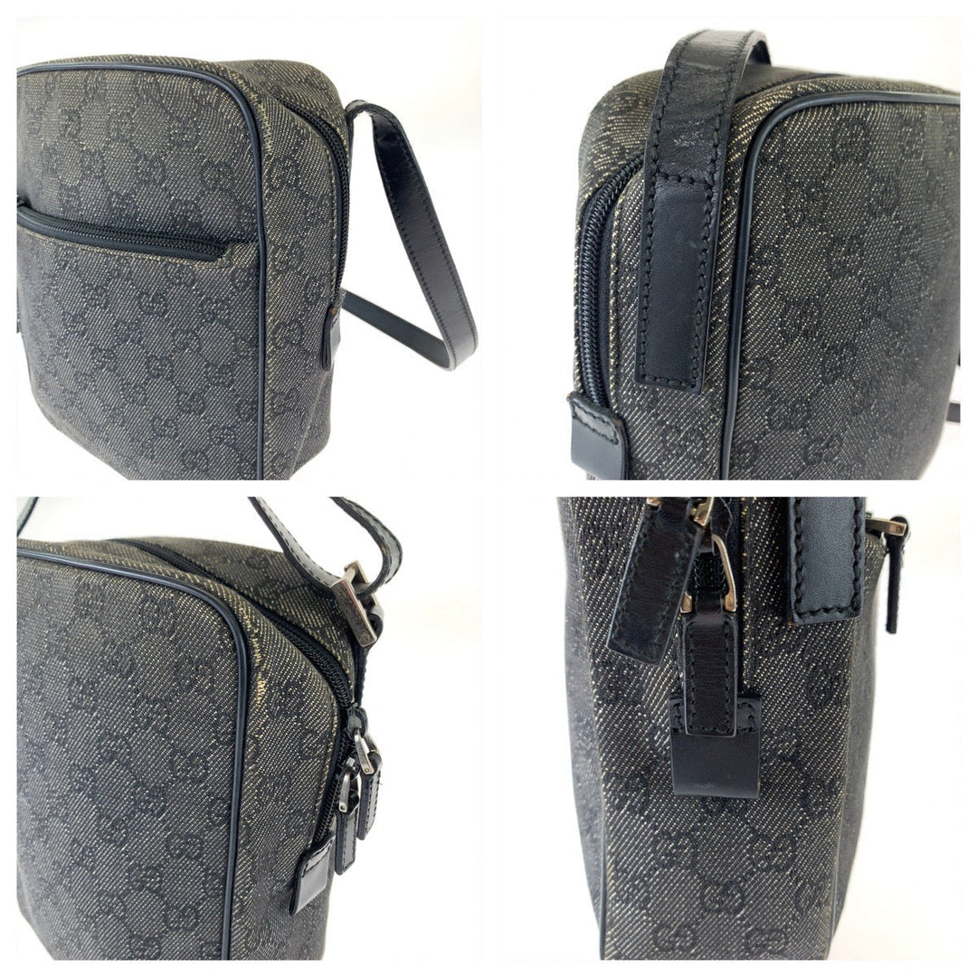 GUCCI Shoulder Bag 3136 GG canvas Grey Black SilverMetal Crossbody Shoulder Bag Pochette Women Used Authentic