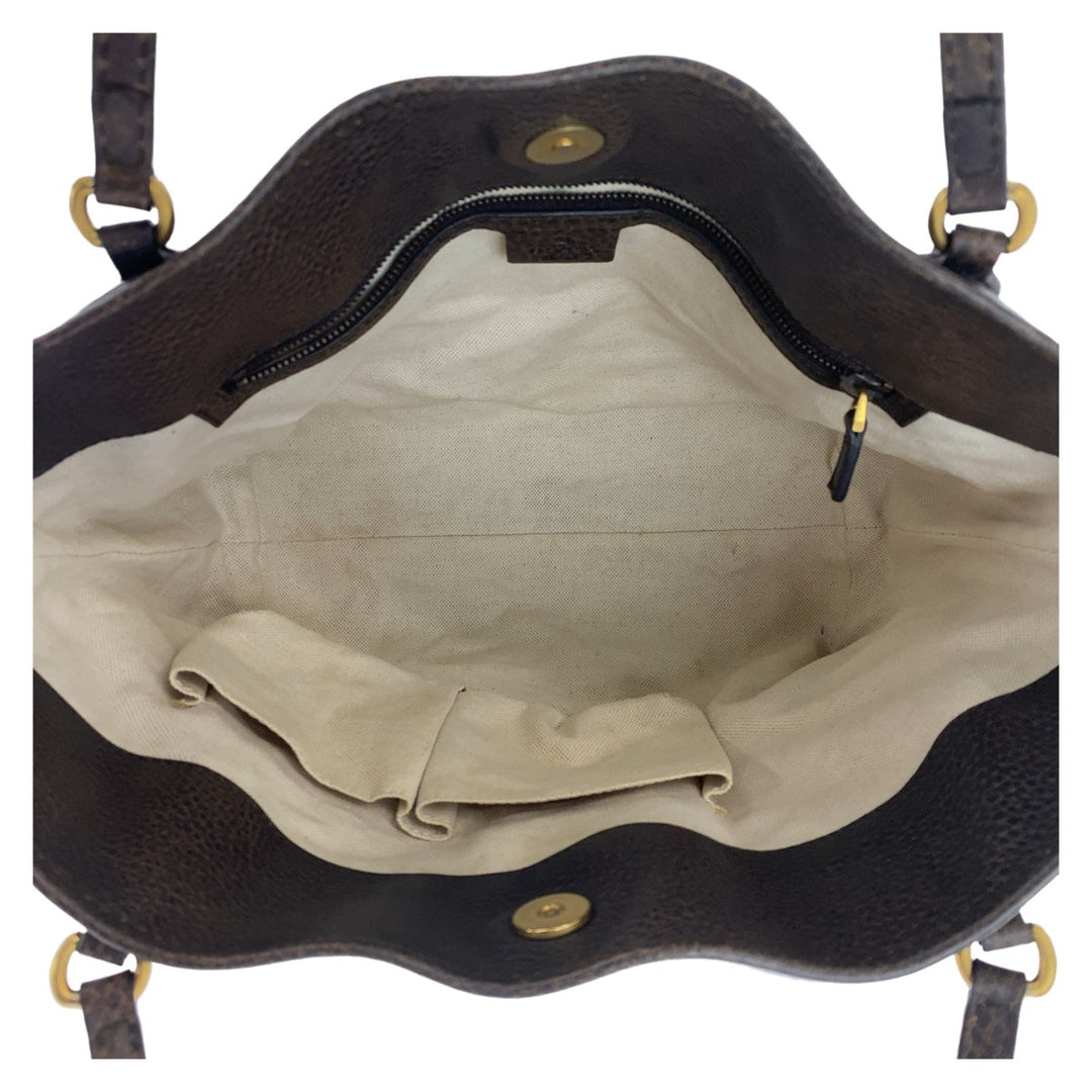 GUCCI Tote Bag 353125 GG canvas, leather Brown Gold Metal Tote Bag Shoulder Bag Handbag Bamboo Women Used Authentic
