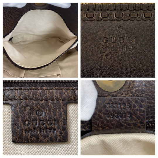 GUCCI Tote Bag 353125 GG canvas, leather Brown Gold Metal Tote Bag Shoulder Bag Handbag Bamboo Women Used Authentic