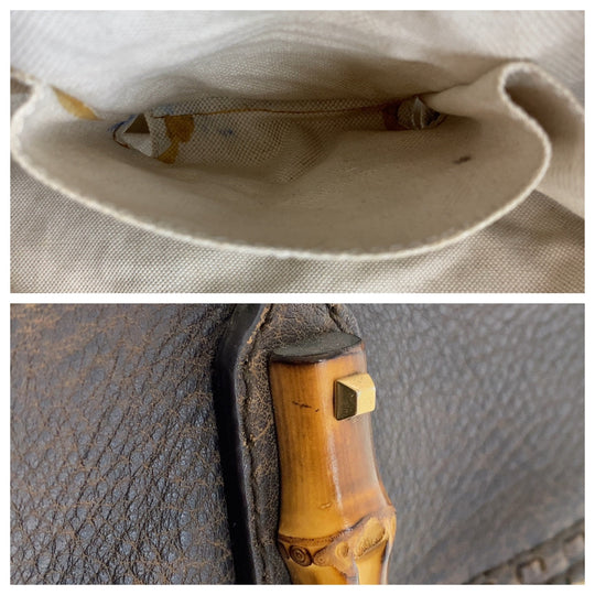 GUCCI Tote Bag 353125 GG canvas, leather Brown Gold Metal Tote Bag Shoulder Bag Handbag Bamboo Women Used Authentic