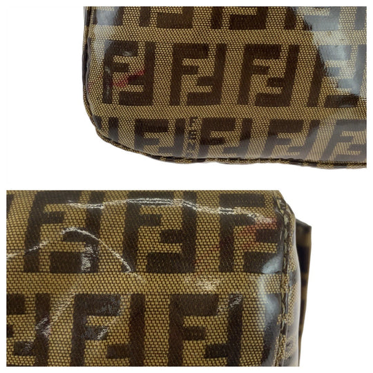 FENDI Shoulder Bag Coated canvas, leather Brown Gold Metal Shoulder Bag Zucchino Zucca Mamma Bucket Women Used Authentic
