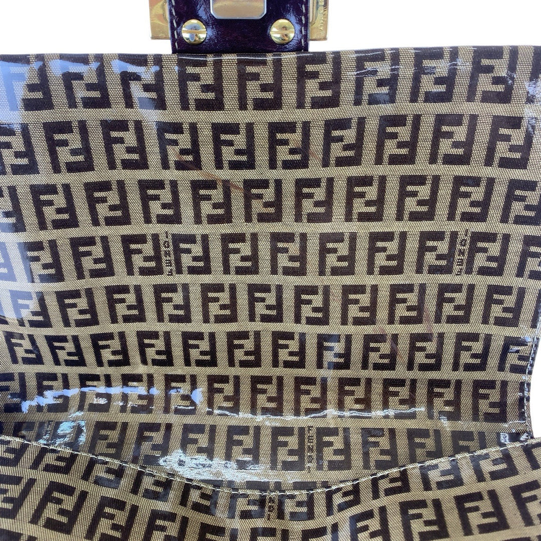 FENDI Shoulder Bag Coated canvas, leather Brown Gold Metal Shoulder Bag Zucchino Zucca Mamma Bucket Women Used Authentic