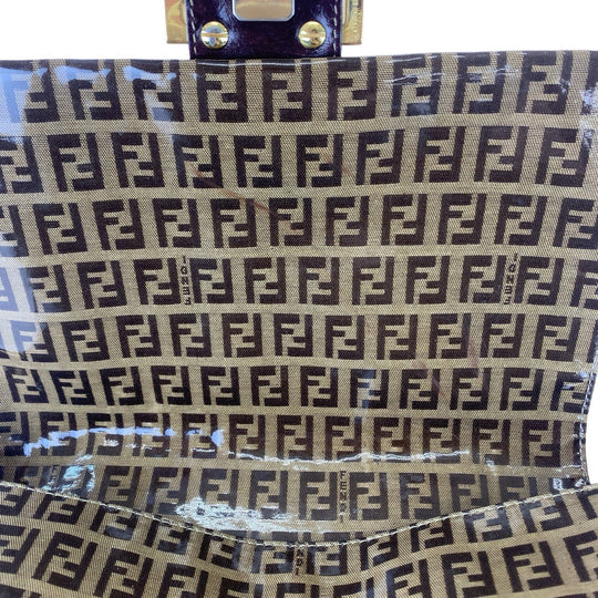 FENDI Shoulder Bag Coated canvas, leather Brown Gold Metal Shoulder Bag Zucchino Zucca Mamma Bucket Women Used Authentic