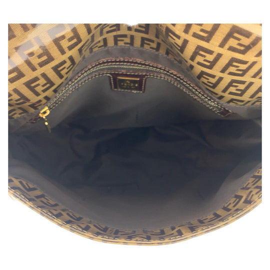 FENDI Shoulder Bag Coated canvas, leather Brown Gold Metal Shoulder Bag Zucchino Zucca Mamma Bucket Women Used Authentic