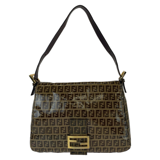 FENDI Shoulder Bag Coated canvas, leather Brown Gold Metal Shoulder Bag Zucchino Zucca Mamma Bucket Women Used Authentic