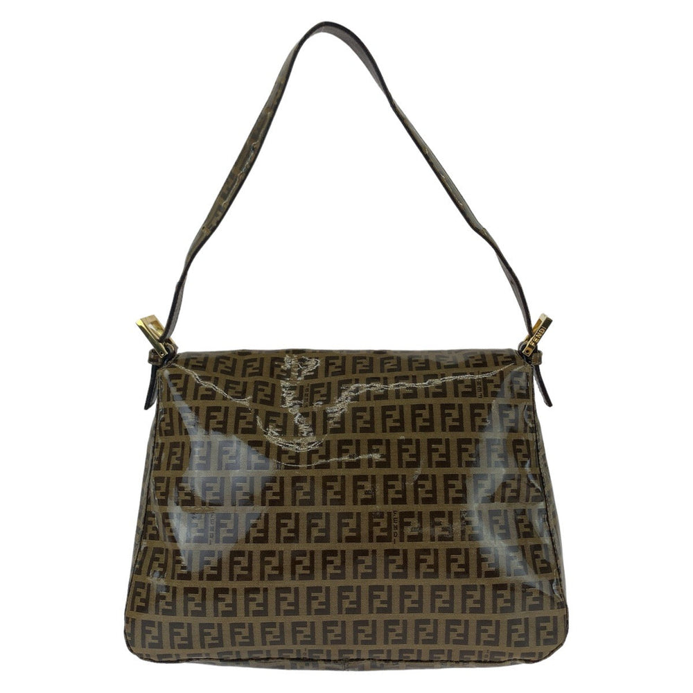 FENDI Shoulder Bag Coated canvas, leather Brown Gold Metal Shoulder Bag Zucchino Zucca Mamma Bucket Women Used Authentic