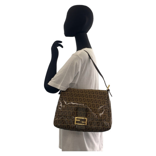 FENDI Shoulder Bag Coated canvas, leather Brown Gold Metal Shoulder Bag Zucchino Zucca Mamma Bucket Women Used Authentic