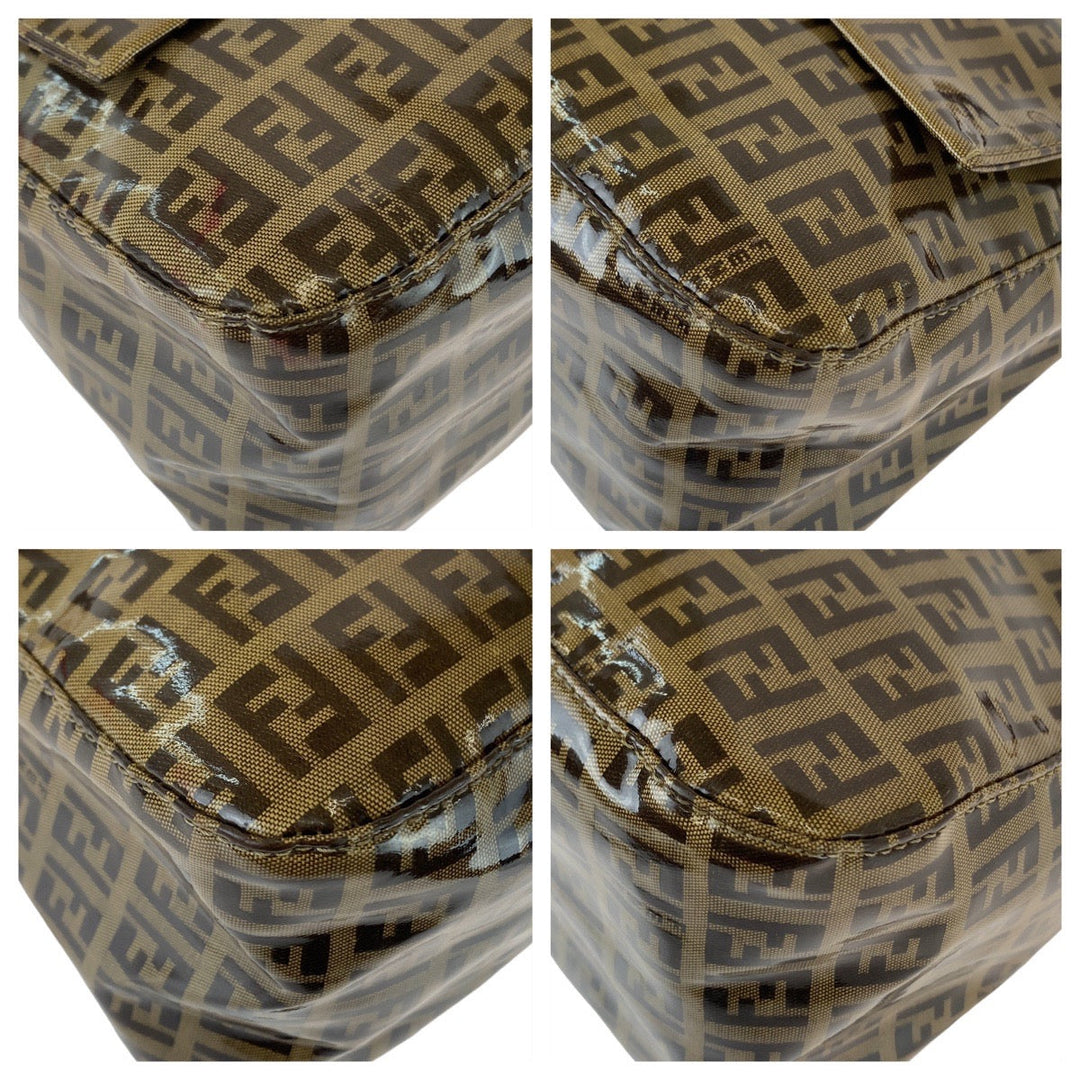 FENDI Shoulder Bag Coated canvas, leather Brown Gold Metal Shoulder Bag Zucchino Zucca Mamma Bucket Women Used Authentic