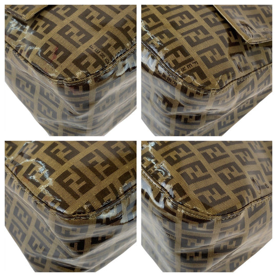 FENDI Shoulder Bag Coated canvas, leather Brown Gold Metal Shoulder Bag Zucchino Zucca Mamma Bucket Women Used Authentic