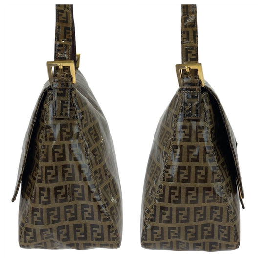 FENDI Shoulder Bag Coated canvas, leather Brown Gold Metal Shoulder Bag Zucchino Zucca Mamma Bucket Women Used Authentic