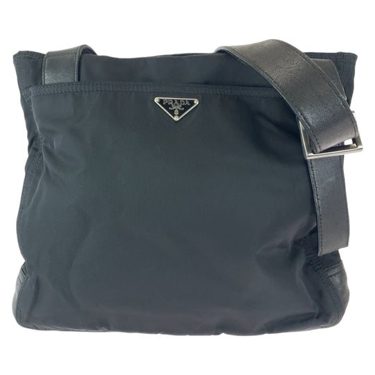 PRADA Shoulder Bag Nylon, Leather Black SilverMetal Crossbody Shoulder Bag Messenger Bag Test Triangle With logo mens Used Authentic