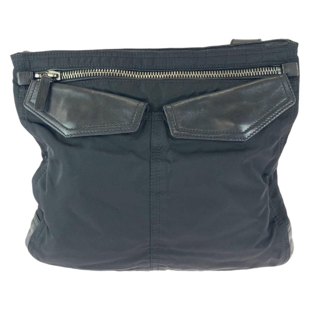 PRADA Shoulder Bag Nylon, Leather Black SilverMetal Crossbody Shoulder Bag Messenger Bag Test Triangle With logo mens Used Authentic