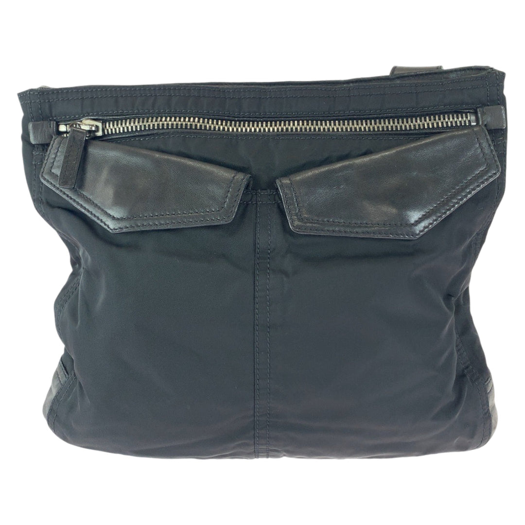 PRADA Shoulder Bag Nylon, Leather Black SilverMetal Crossbody Shoulder Bag Messenger Bag Test Triangle With logo mens Used Authentic