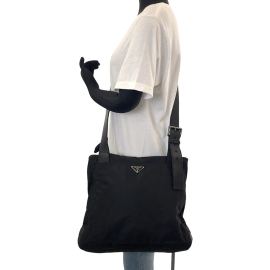 PRADA Shoulder Bag Nylon, Leather Black SilverMetal Crossbody Shoulder Bag Messenger Bag Test Triangle With logo mens Used Authentic