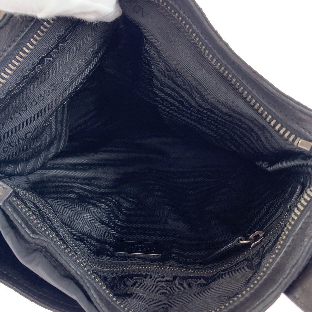 PRADA Shoulder Bag Nylon, Leather Black SilverMetal Crossbody Shoulder Bag Messenger Bag Test Triangle With logo mens Used Authentic