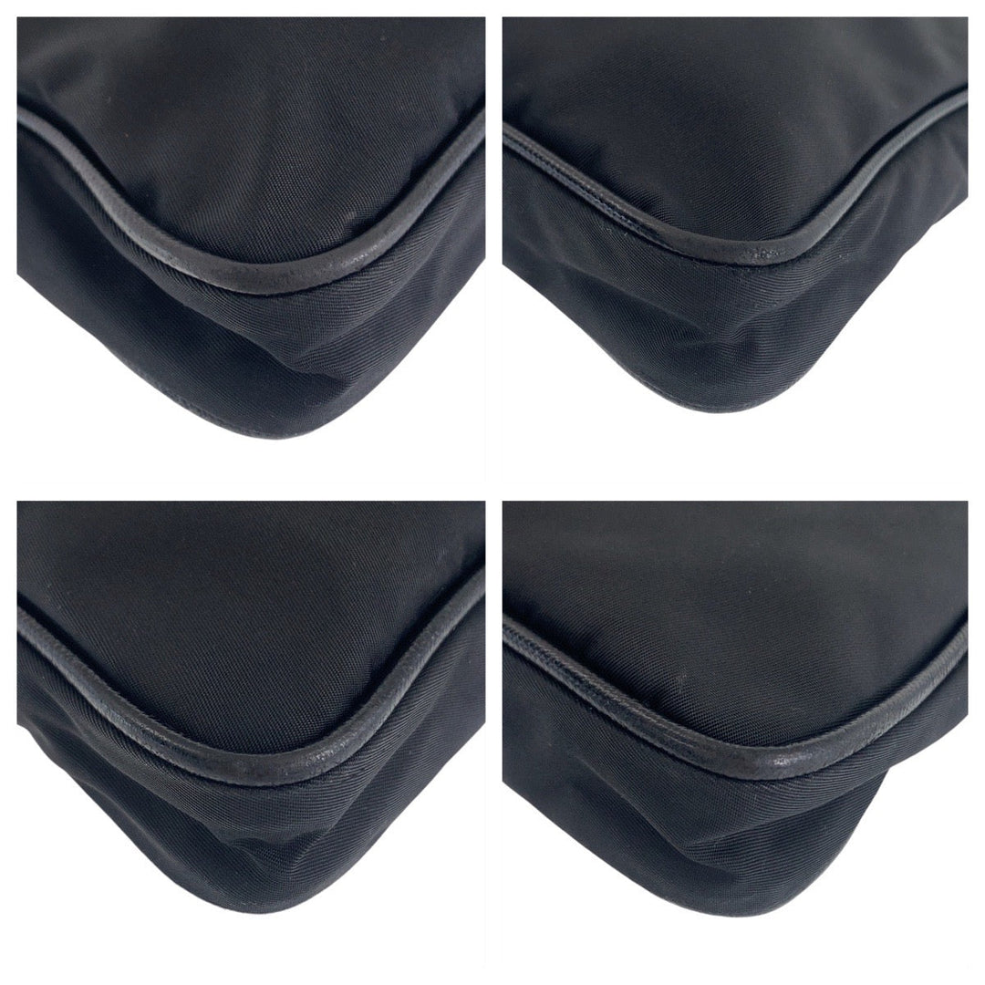 PRADA Shoulder Bag Nylon Black SilverMetal Crossbody Shoulder Bag Pochette Test Triangle With logo Women Used Authentic