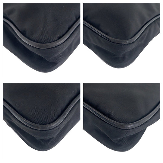 PRADA Shoulder Bag Nylon Black SilverMetal Crossbody Shoulder Bag Pochette Test Triangle With logo Women Used Authentic