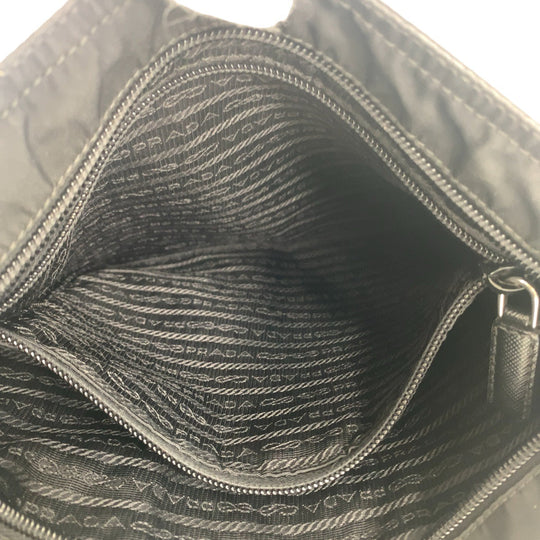 PRADA Shoulder Bag Nylon Black SilverMetal Crossbody Shoulder Bag Pochette Test Triangle With logo Women Used Authentic