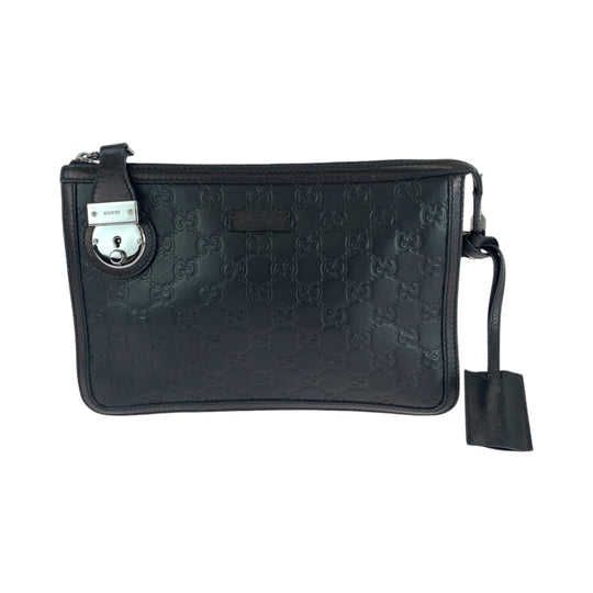 GUCCI Clutch bag 152600 leather Black Silver Metal Clutch bag business bag Guccisima mens Used Authentic