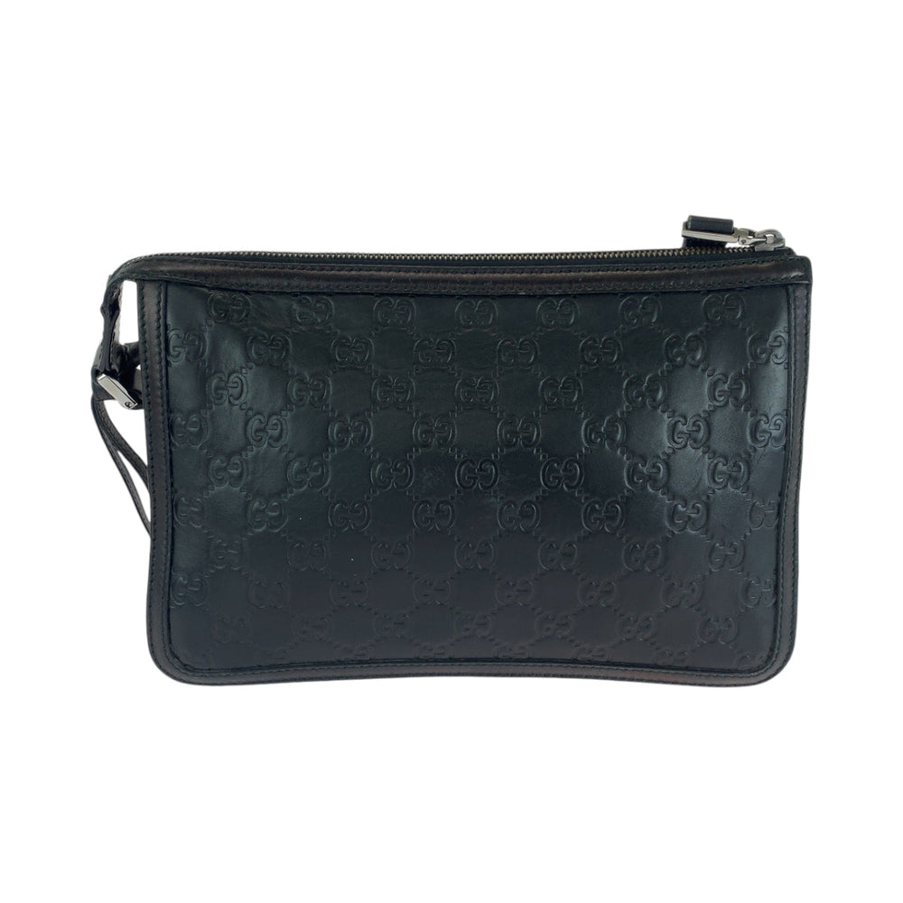 GUCCI Clutch bag 152600 leather Black Silver Metal Clutch bag business bag Guccisima mens Used Authentic