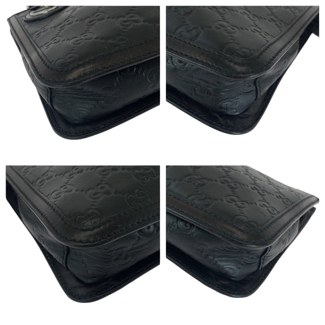GUCCI Clutch bag 152600 leather Black Silver Metal Clutch bag business bag Guccisima mens Used Authentic