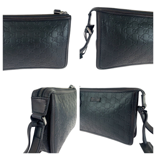 GUCCI Clutch bag 152600 leather Black Silver Metal Clutch bag business bag Guccisima mens Used Authentic