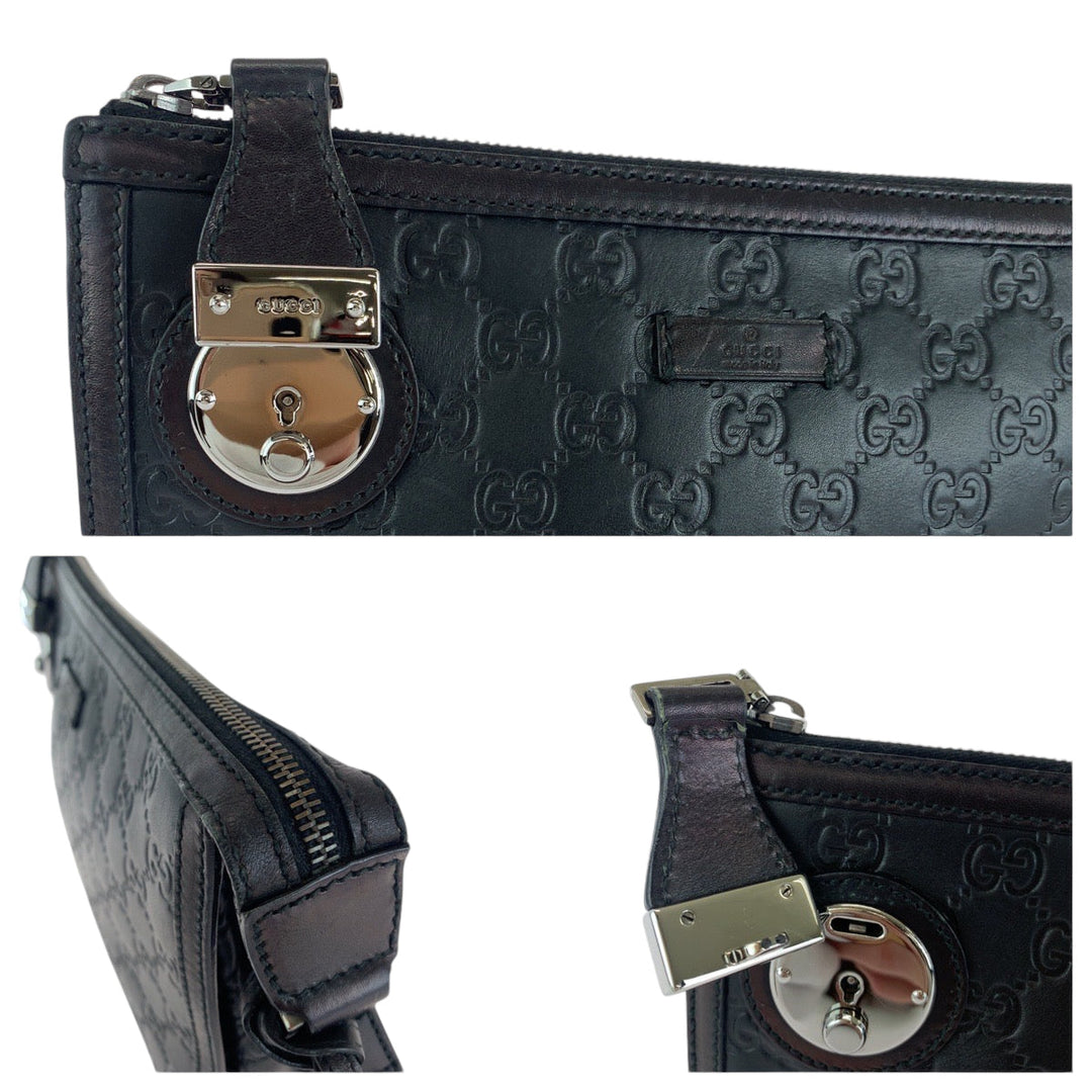 GUCCI Clutch bag 152600 leather Black Silver Metal Clutch bag business bag Guccisima mens Used Authentic