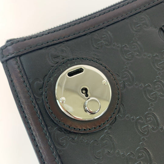 GUCCI Clutch bag 152600 leather Black Silver Metal Clutch bag business bag Guccisima mens Used Authentic