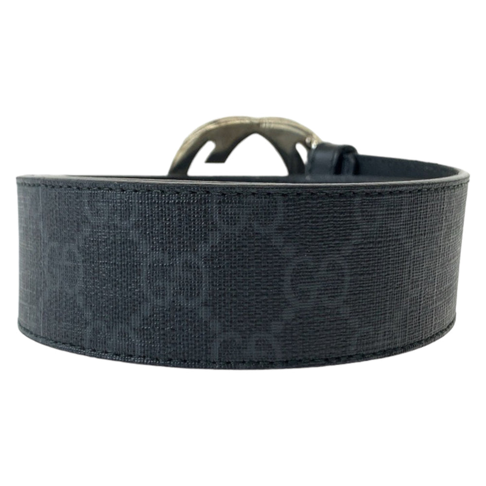 GUCCI belt 525040 GG Supreme Canvas Black Silver Metal Belt buckle Interlocking mens 34 Used Authentic