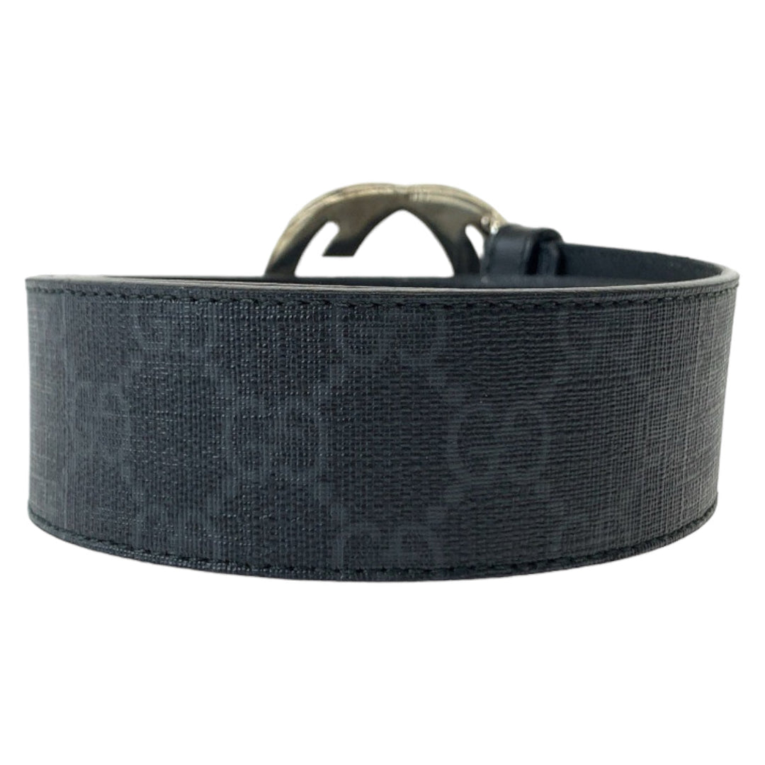 GUCCI belt 525040 GG Supreme Canvas Black Silver Metal Belt buckle Interlocking mens 34 Used Authentic