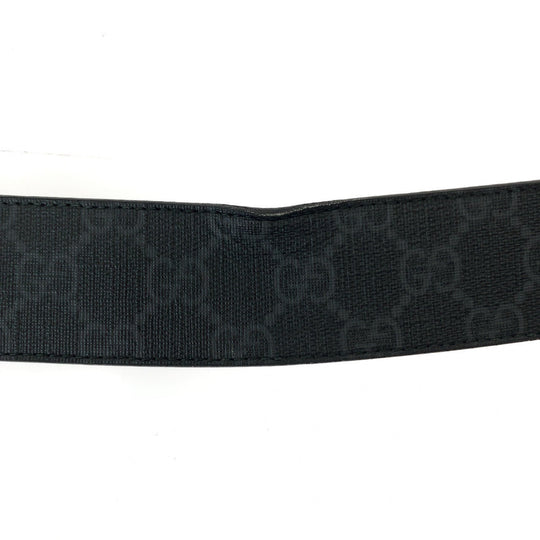 GUCCI belt 525040 GG Supreme Canvas Black Silver Metal Belt buckle Interlocking mens 34 Used Authentic