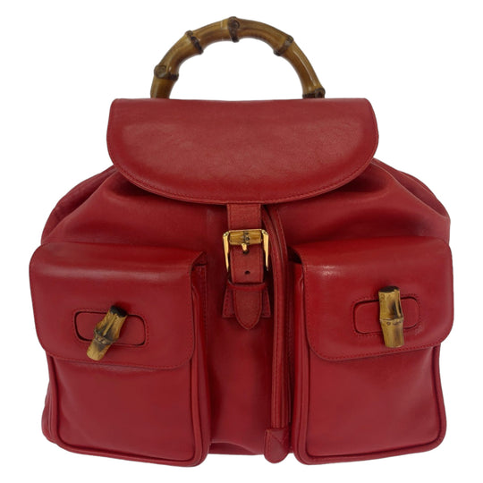 GUCCI Backpack 003 2058 0016 leather Red Gold Metal Backpack Backpack Bamboo Women Used Authentic