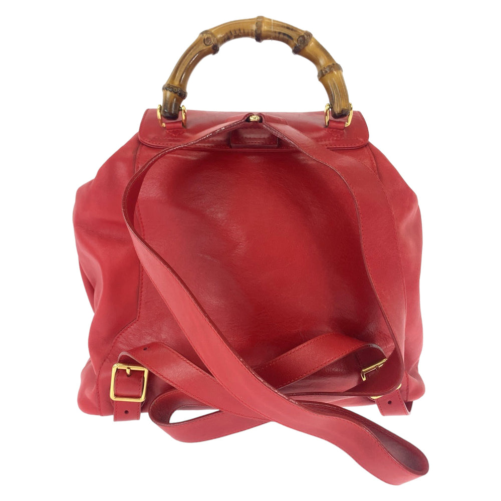 GUCCI Backpack 003 2058 0016 leather Red Gold Metal Backpack Backpack Bamboo Women Used Authentic