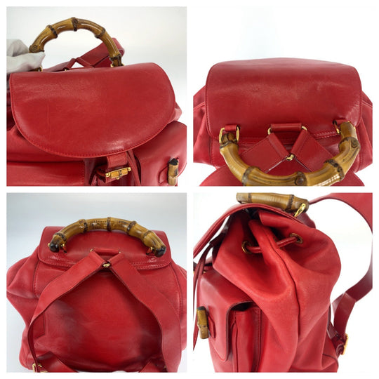 GUCCI Backpack 003 2058 0016 leather Red Gold Metal Backpack Backpack Bamboo Women Used Authentic
