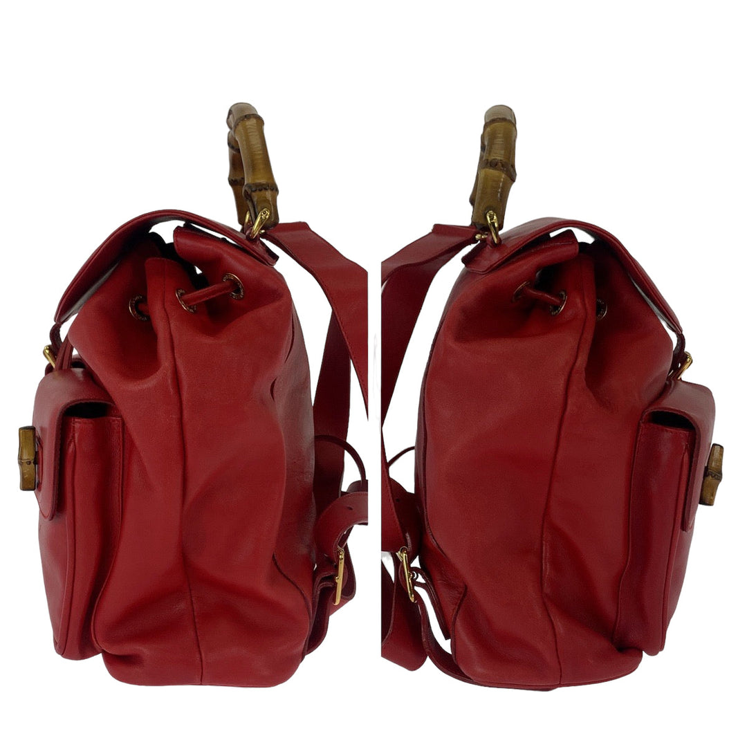 GUCCI Backpack 003 2058 0016 leather Red Gold Metal Backpack Backpack Bamboo Women Used Authentic