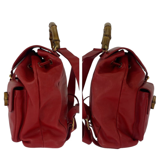 GUCCI Backpack 003 2058 0016 leather Red Gold Metal Backpack Backpack Bamboo Women Used Authentic