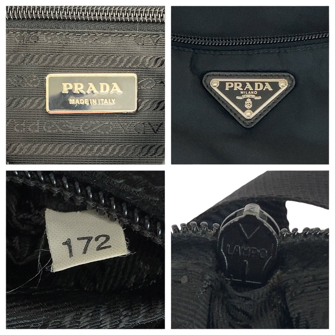 PRADA Shoulder Bag Nylon Black Silver Metal Shoulder Bag pochette Test Triangle With logo Women Used Authentic