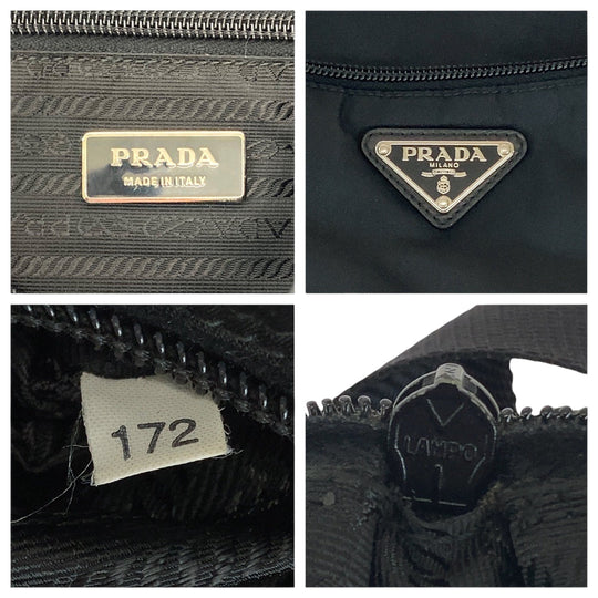 PRADA Shoulder Bag Nylon Black Silver Metal Shoulder Bag pochette Test Triangle With logo Women Used Authentic