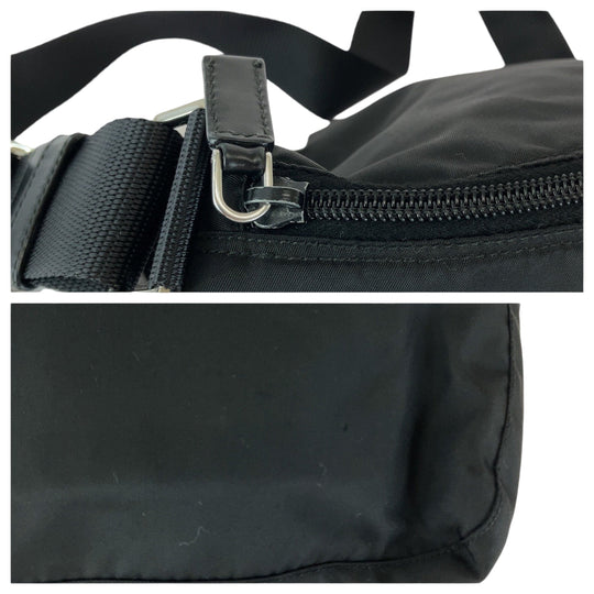 PRADA Shoulder Bag Nylon Black Silver Metal Shoulder Bag pochette Test Triangle With logo Women Used Authentic