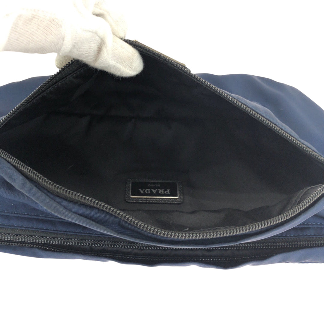 PRADA Waist bag Nylon Navy Black SilverMetal Waist Bag Bum Bag Test Triangle With logo mens Used Authentic