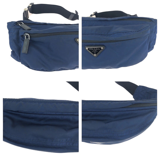 PRADA Waist bag Nylon Navy Black SilverMetal Waist Bag Bum Bag Test Triangle With logo mens Used Authentic