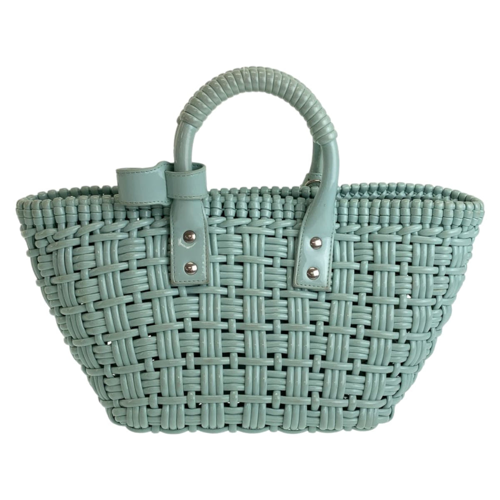 BALENCIAGA Handbag 671342 enamel Mint Green SilverMetal Handbag Tote Bag 2WAY Basket Bag Enamel Basket Bistro XS Women Used Authentic